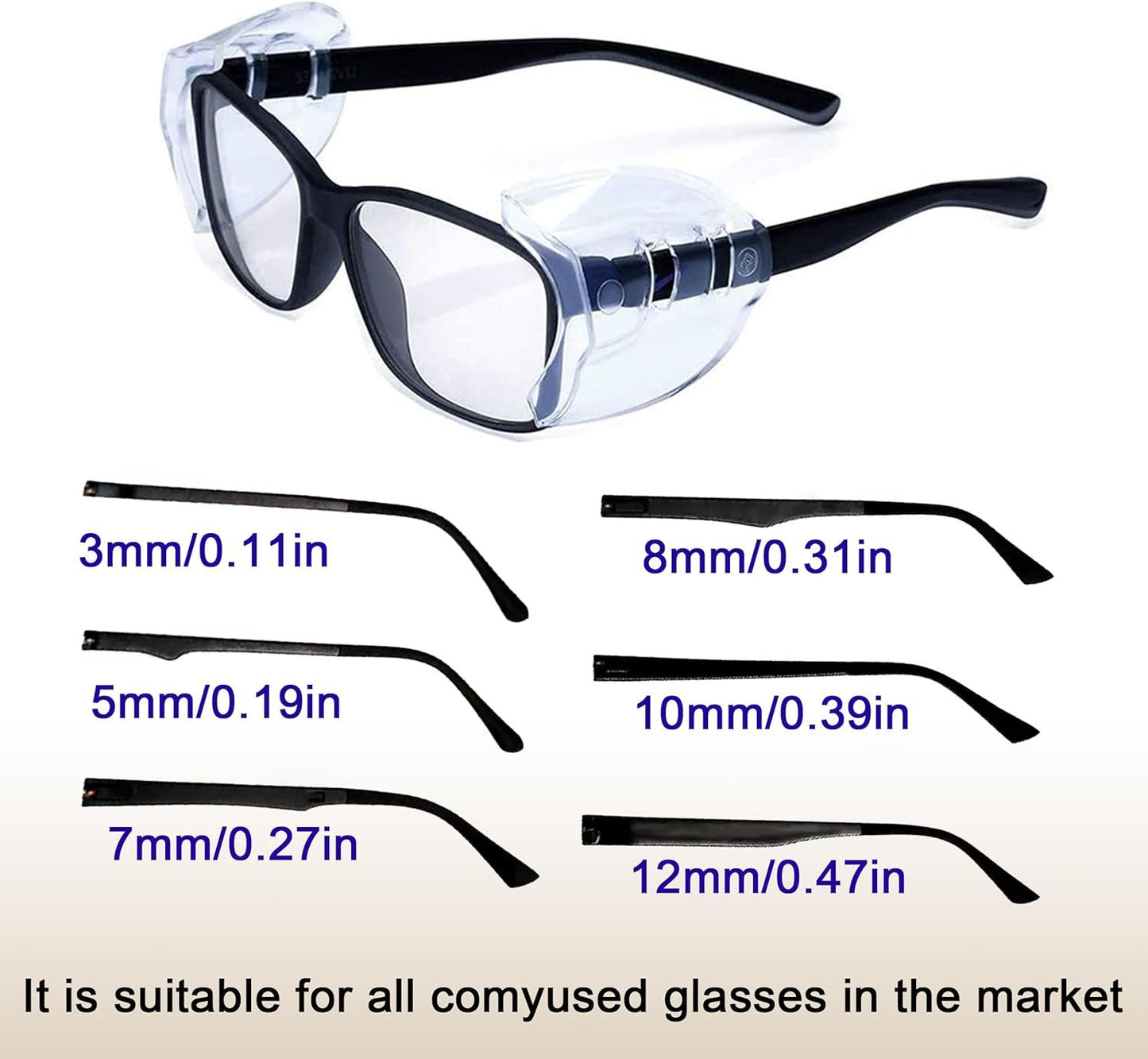 4 Pairs Safety Glasses Side Shields with 14 Pairs Anti-Slip Accessories, Clear and Lightweight Glasses Side Protecte, Portable Eye Protection Side Shields for Small to Medium Eyeglasses