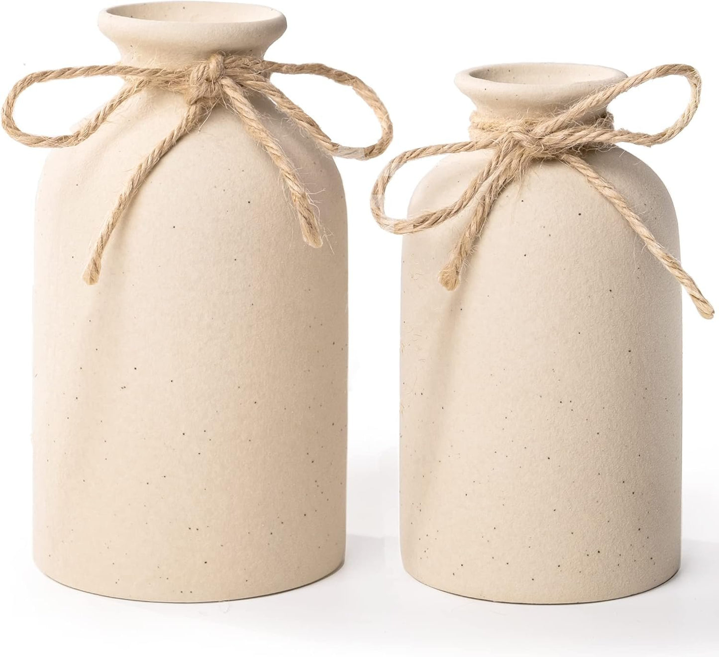 2Pcs Ceramic Decorative Vase, Farmhouse Decor Small Flower Vases Coarse Ceramics Room Home Modern Farmhouses, Ideal Shelf Table Bookshelf Decorations (Off-whitex2)