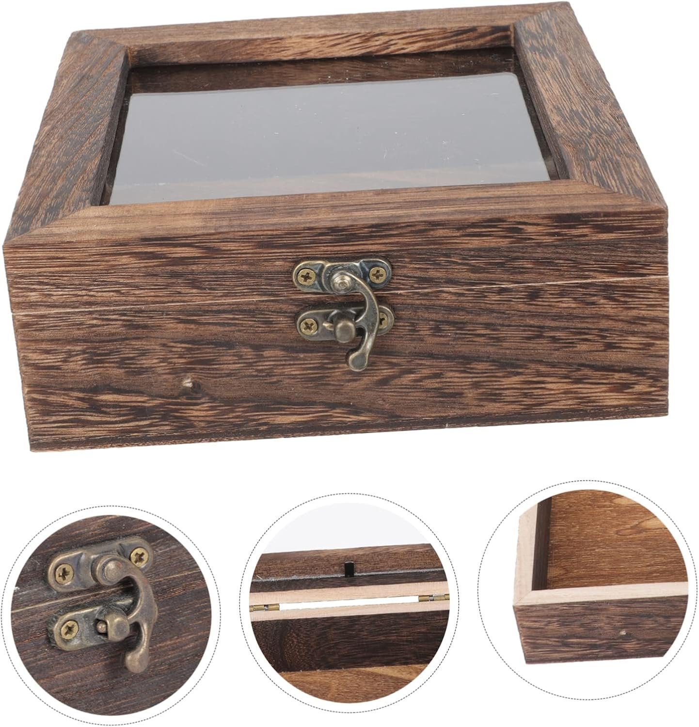 IWOWHERO Box specimen box Wooden Jewelry Tray Storage Wood Trunk Viewer Wooden Storage Chests Display Case with Glass flip type Showcase sample Acrylic butterfly specimen clamshell