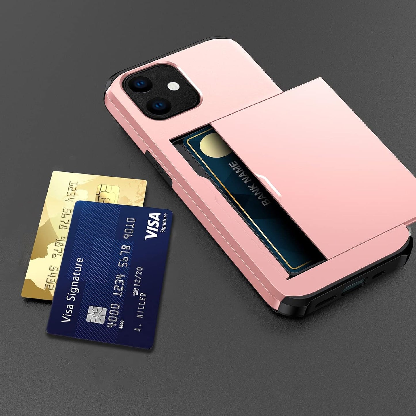 Asuwish Phone Case for iPhone 11 6.1 with Tempered Glass Screen Protector and Credit Card Holder Wallet Cover Hard Hybrid Cell Accessories iphone11case iPhone11 i Phone11 11s XI 11R Women Men RoseGold