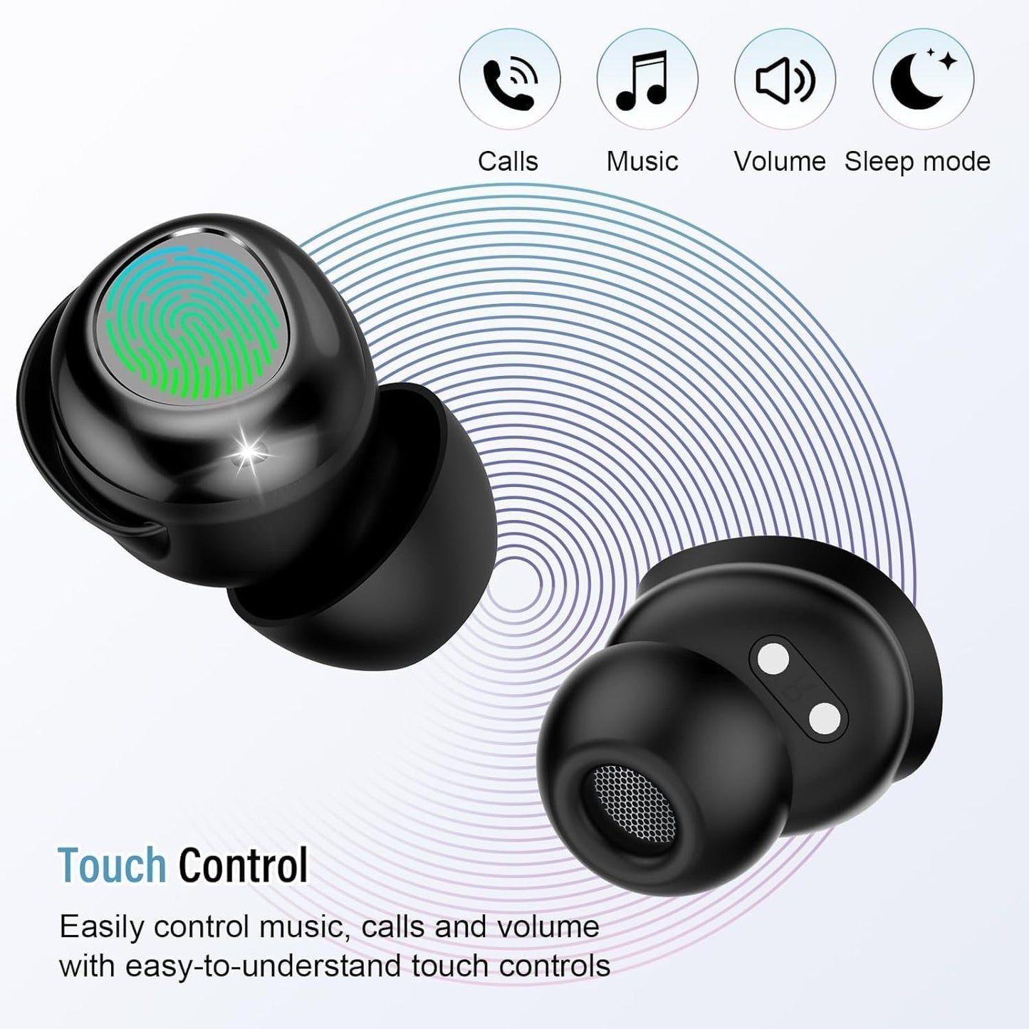 Sleep Earbuds Bluetooth 5.4 Sleep Headphones in Ear, Mini Wireless Earbuds for Side Sleeper, 47H Playtime Noise Cancelling Earphones with LED Display, HD Clear Calls, IPX7 Waterproof Ear Buds, Black