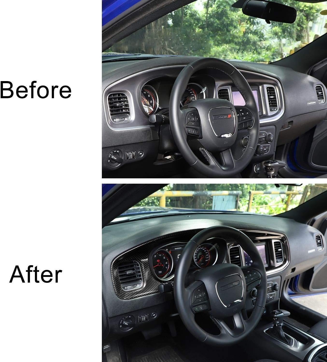 JWWY for Charger Center Consoles Dash Board Dashboard Instrument Gauge Cluster Dash Fascia Trim Panel Garnish Bezel for 2015-2025+ Dodge Charger Interior Accessories, ABS Carbon Fiber 5pcs