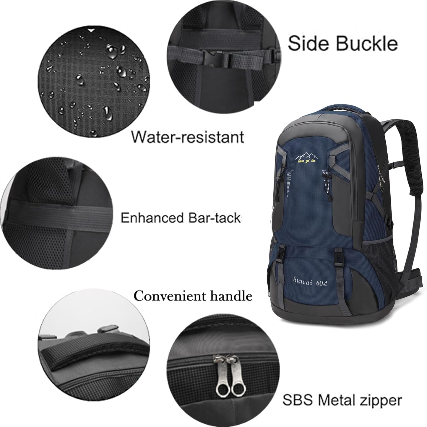 Mxaeyar 60L Hiking Backpack,Waterproof Travel Backpack,Lightweight Camping Rucksack with Machine Washable Design,Unisex Trekking Bag for Outdoor Adventures, Cycling, Daily Use
