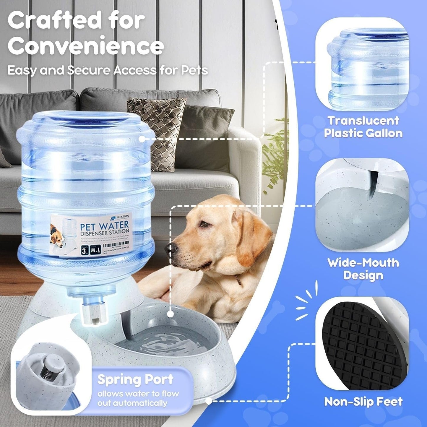 Flexzion Gravity Pet Water Dispenser Drinking Station for Dogs Cats (3 Gallon) Automatic Replenish Waterer for Small Large Breed Dog Cat Animal, Feeding Watering Fountain Supplies Bottle Dish Bowl