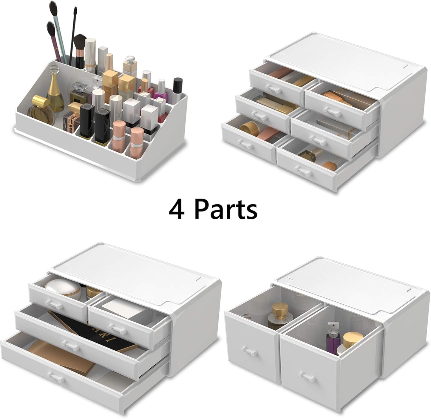 READAEER Makeup Organizer 4 Tier Freely Stackable Makeup Organizer Bathroom Makeup Organizer Multifunction Waterproof Dustproof with 12 Drawers