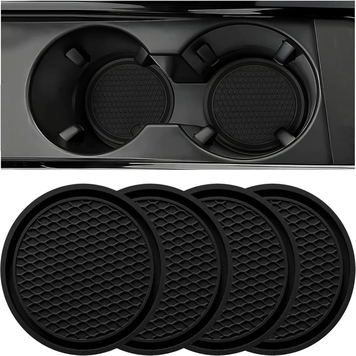 Custelen Universal Non-Slip Car Cup Coaster - Set of 4 Black Embedded Ornaments Cup Holders for Car Interior Accessories