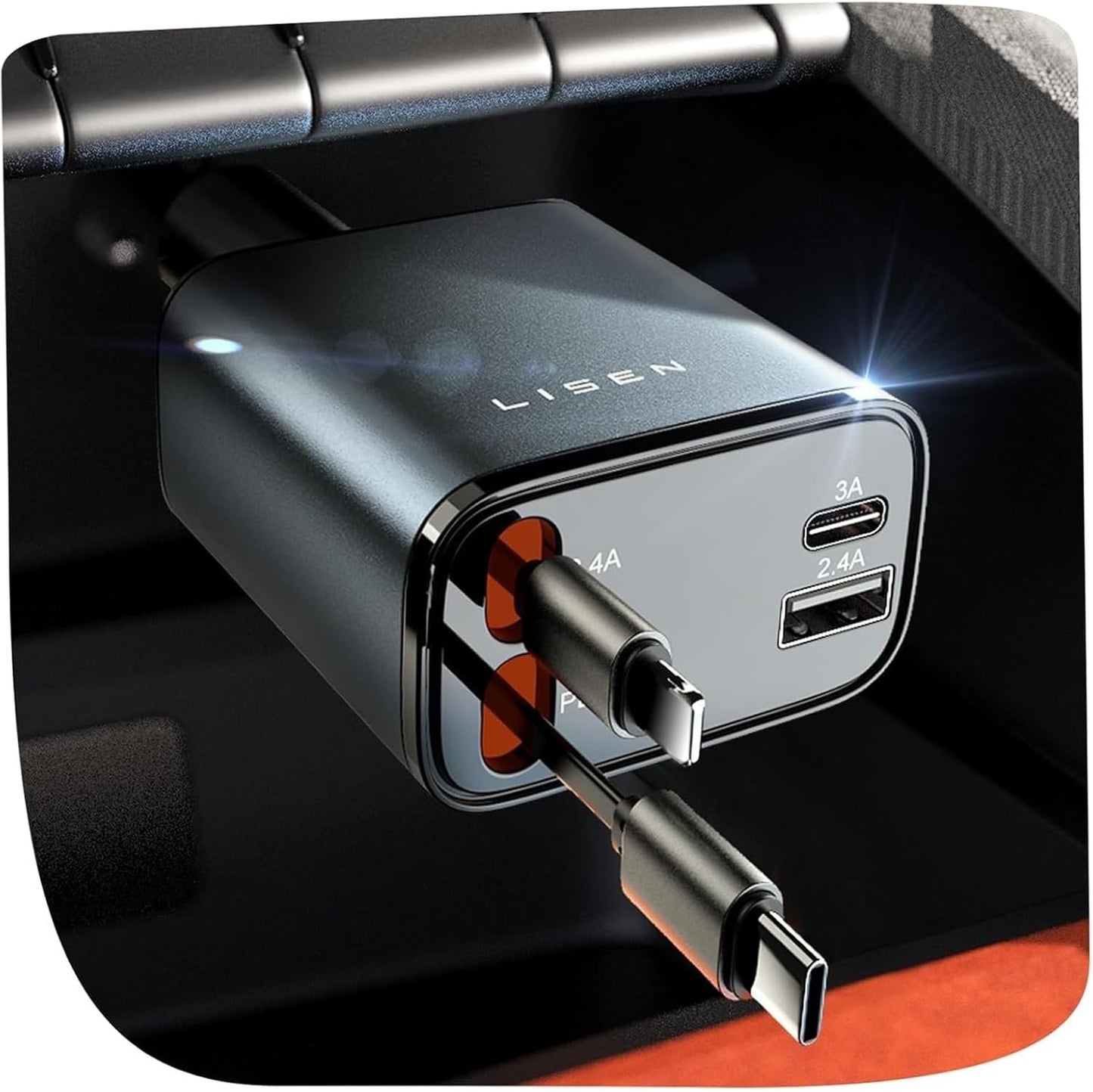 LISEN Retractable Car Charger USB C 69W Cigarette Lighter Adapter Fast Charging, Gifts Fathers Day Road Travel Essentials for Women Men, Car Accessories Interior for iPhone 16 15 S25