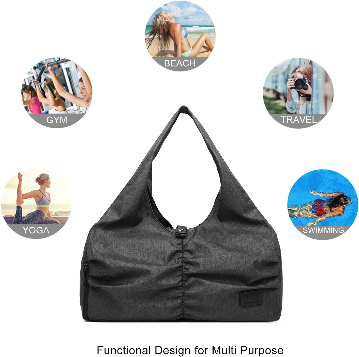 Travel Yoga Gym Bag for Women, Carrying Workout Gear, Makeup, and Accessories, Shoe Compartment and Wet Dry Storage Pockets(Medium,Black)