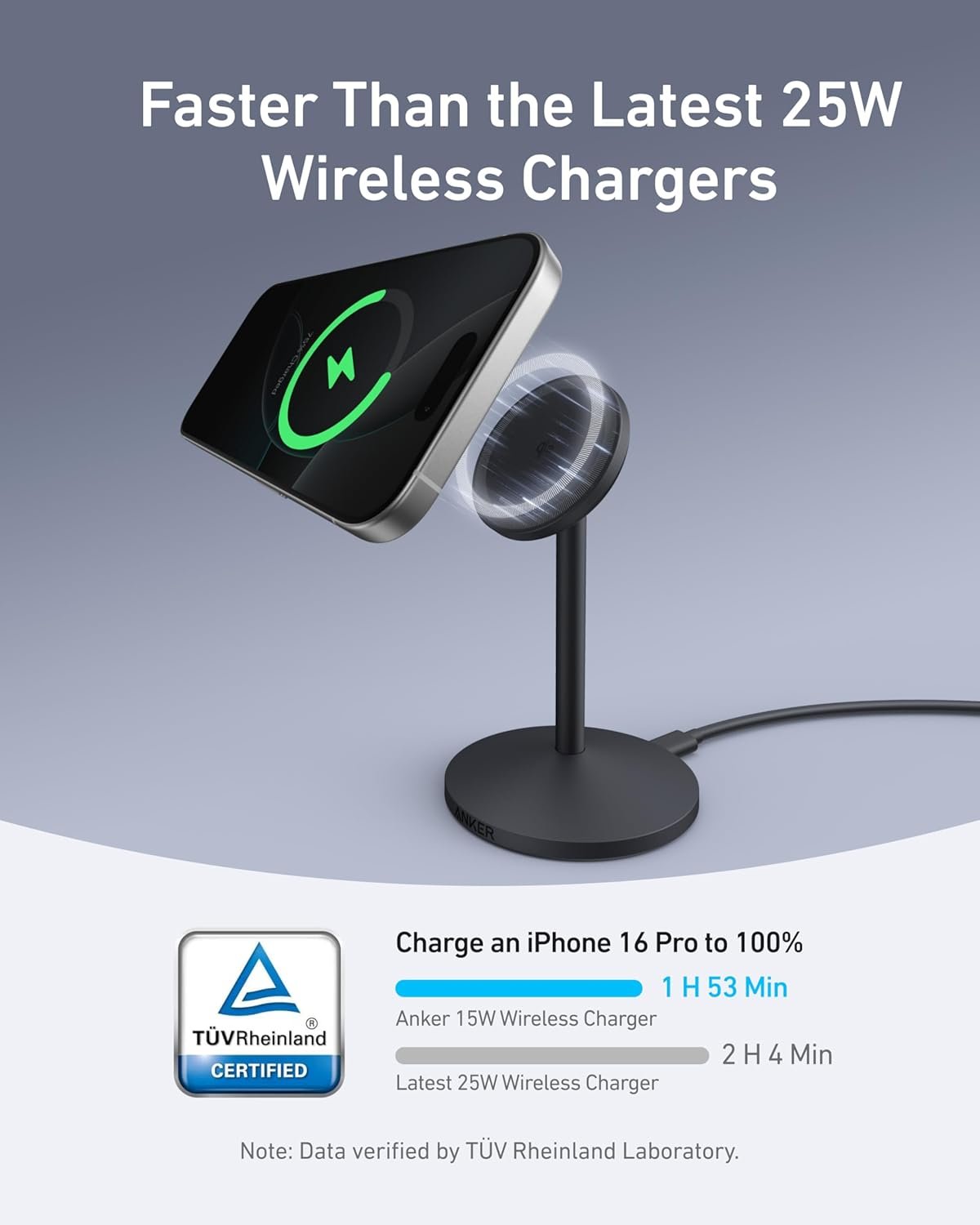 Anker MagGo iPhone 16 MagSafe-Compatible Wireless Charger, 15W Fast Wireless Charging Station, Qi2 Certified 360° Rotation Charger, for iPhone 16//15/14 Series and AirPods (Black, 1 Pack)