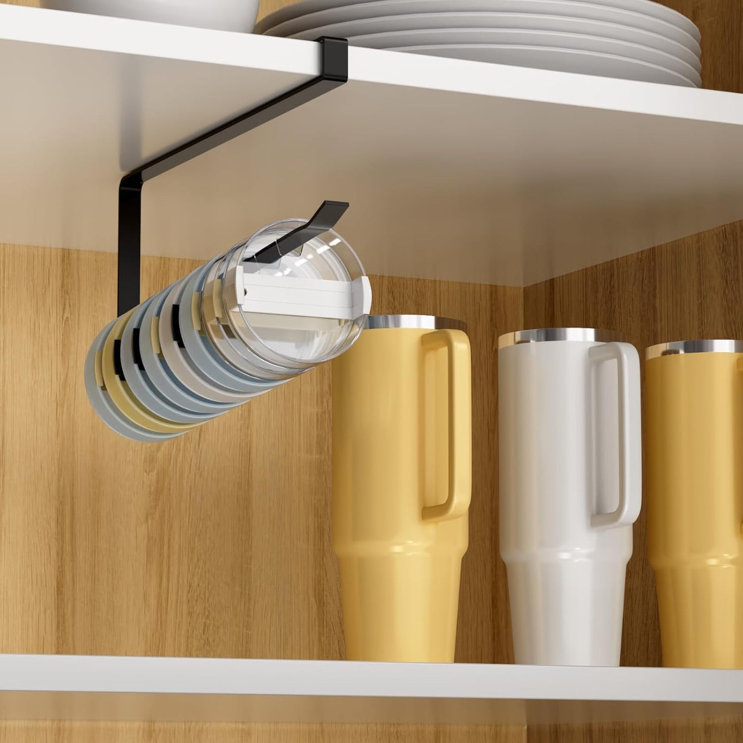 2 PCS Tumbler Lid Organizers, Ample Lid Capacity Up to 30 Lids, No Adhesive No Drill Yeti Lid Organizer Holder Inside Cabinet, Space-Saving Yeti Stanley Tumbler Cup Lid Holder Organizer for Kitchen