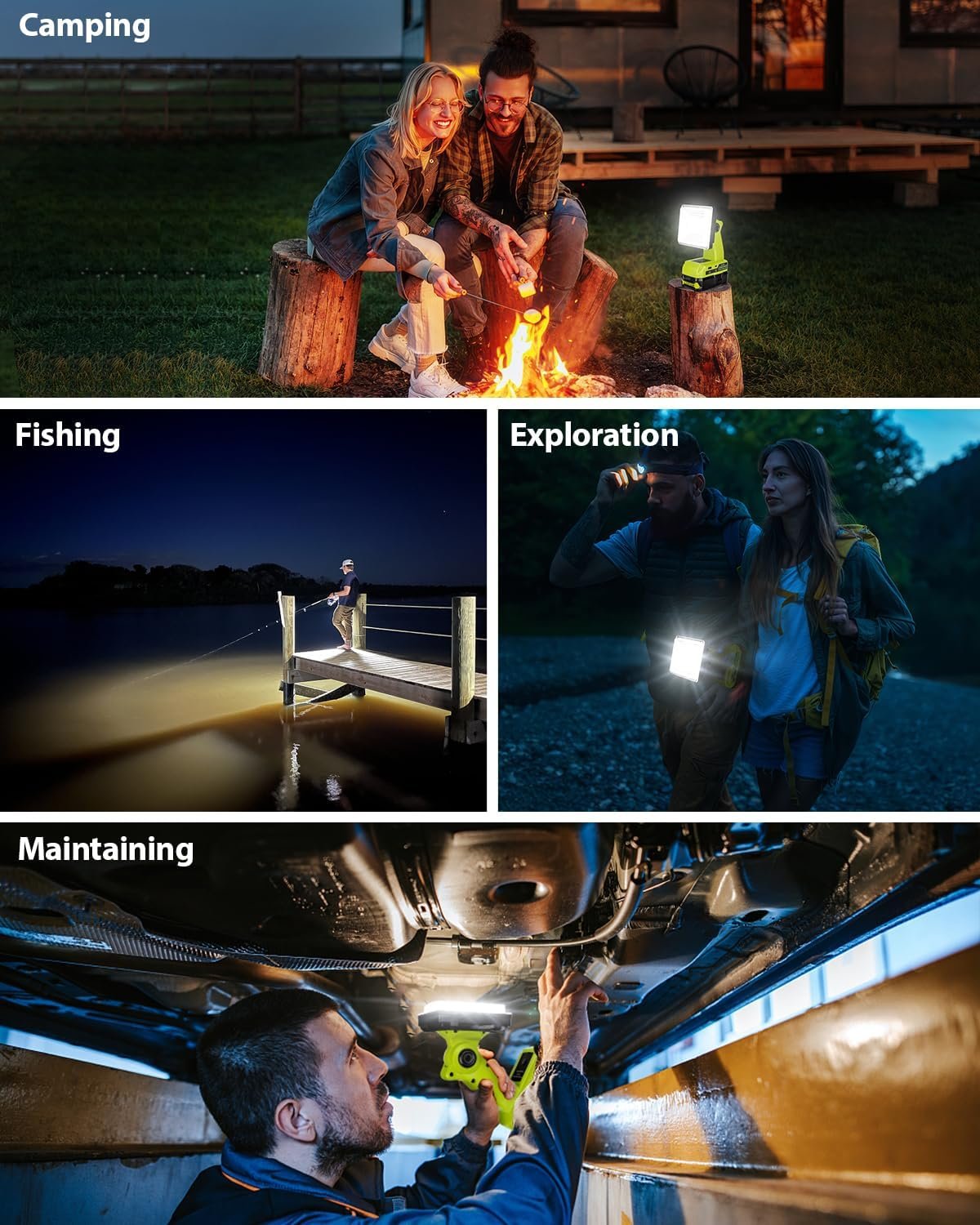 Cordless LED Work Light for Ryobi 18V Battery, 25W LED Floodlight with USB-A&USB-C 2.1A Fast Charging Ports for Jobsite, Car Repairing, Camping, Emergency