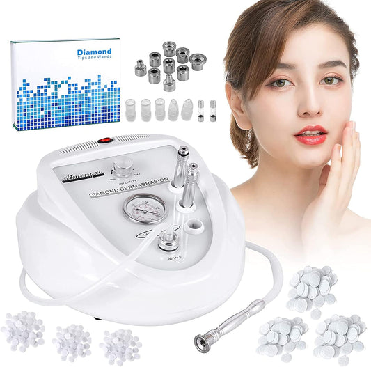 2 in 1 Diamond Microdermabrasion Machine Professional Blackhead Removal Equipment, 65-68cmHg Suction Power Professional Dermabrasion Facial Skin Care Massager for Home Salon Use with 300 Cotton Filter