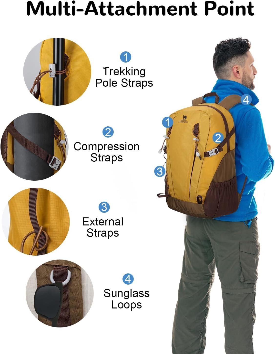 Outplea 30L Hiking Daypack for Men Women, Travel Hiking Backpack, Breathable Waterproof Outdoor Rucking Backpack