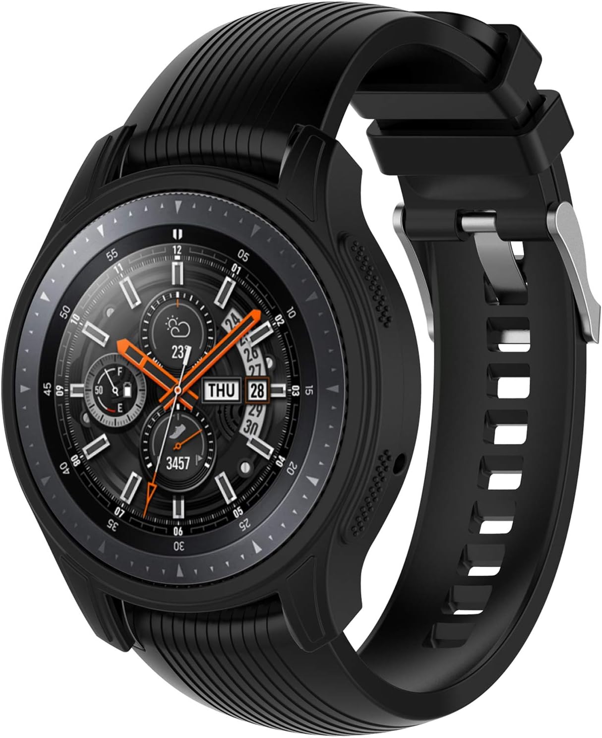 NUHFUFA Silicone Protective Case for Samsung Galaxy Watch 46mm SM-R800 and Gear S3 Frontie Smartwatch Soft Skincare Silicone Watch Shell (Black)