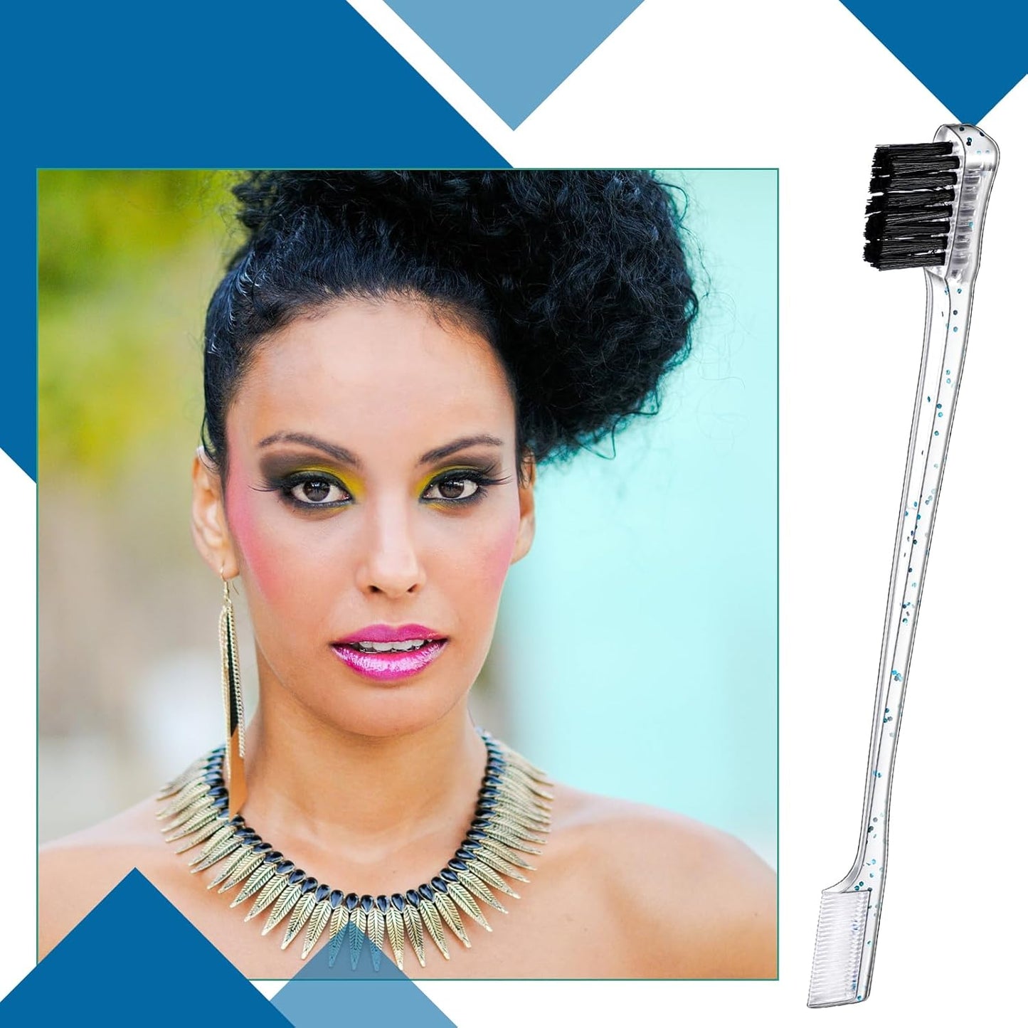 Geiserailie 3 Pcs Slick Back Hair Brush Set Bristle Brush Edge Control Teasing Comb for Women Black Hair(Clear Blue)