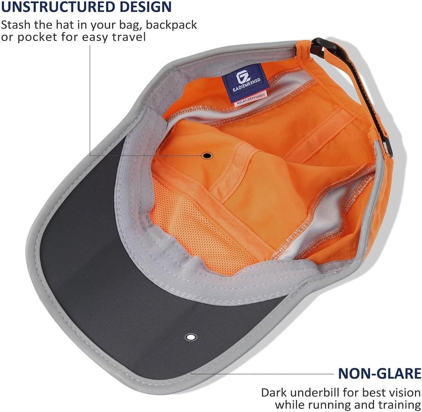 GADIEMKENSD UPF50+ Folding Outdoor Hat Unstructured Reflective Design Breathable Soft Sport Cap for Outdoor Sport