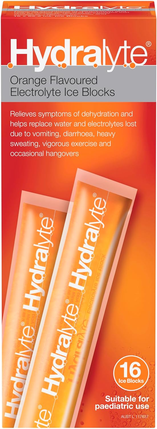 Hydralyte Electrolyte Ice Blocks Orange Flavoured 16 Packs