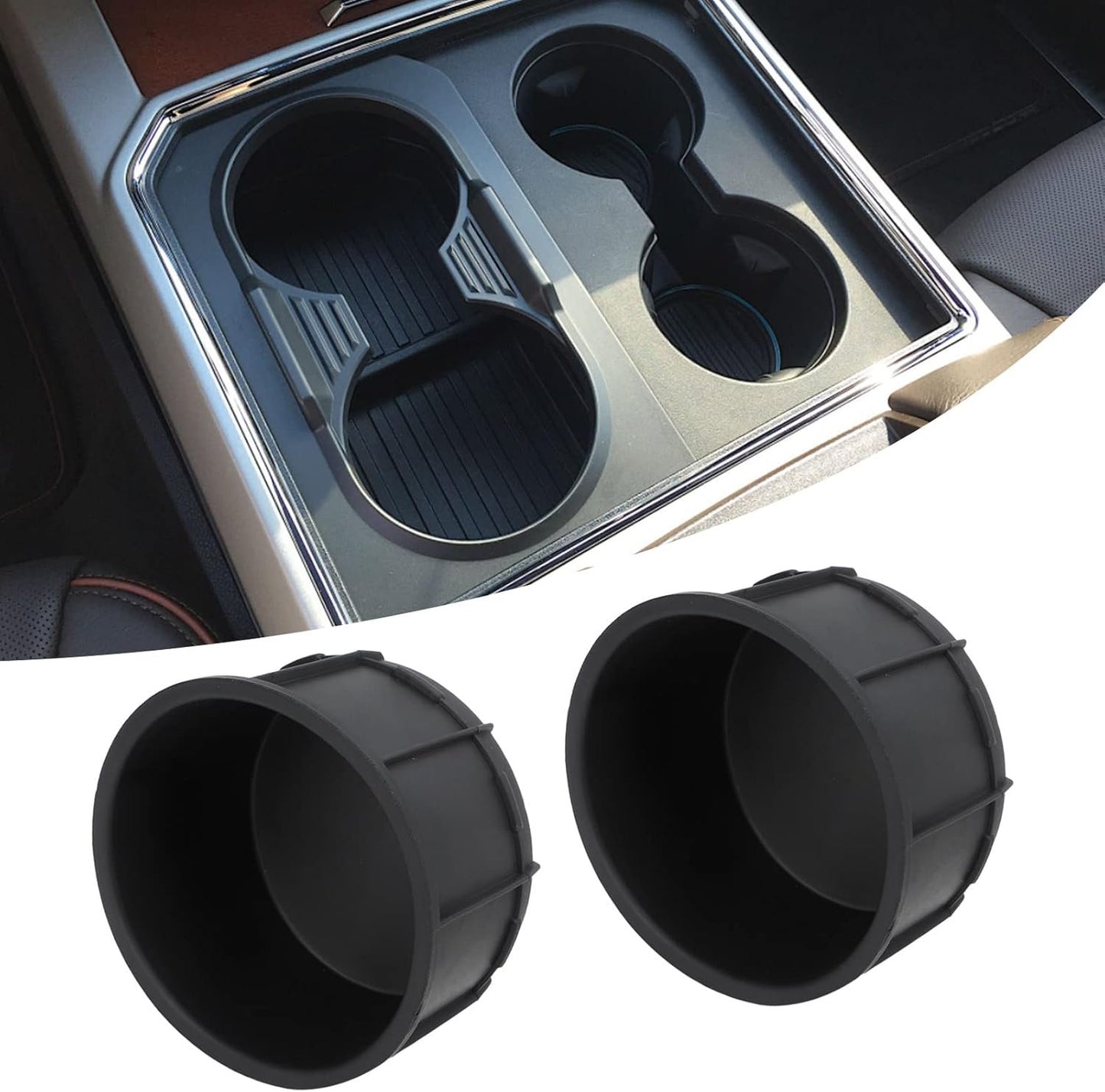 Cup Holder Insert Liner, 2Pcs Black Rubber Center Console Cup Holder Insert Liner Automotive Interior Accessories 9cmx4.5cm/3.5cmx1.8in