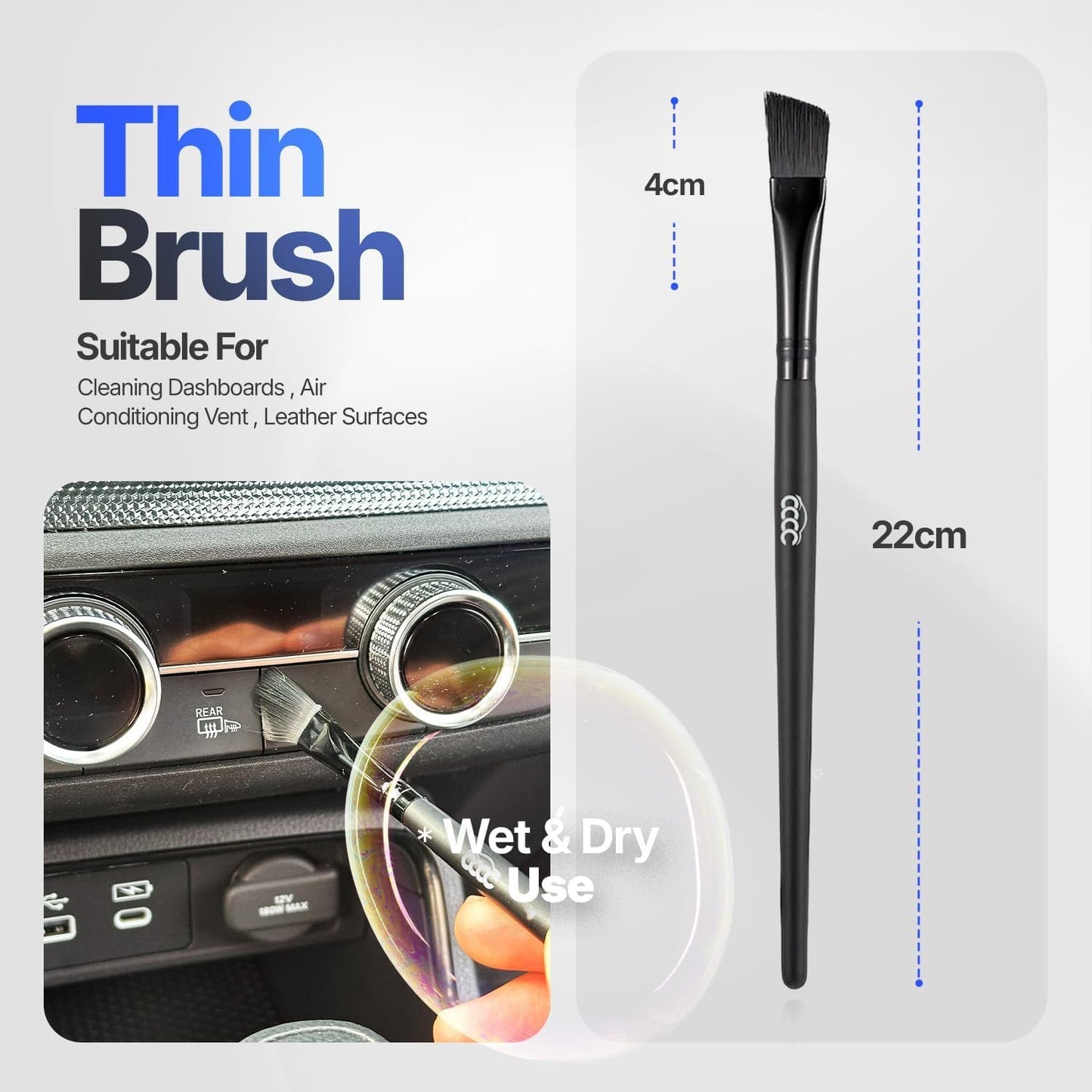 Crystal Clean 5pcs Car Detailing Brush Set -2pcs Nailon Car Detailing Brushes,2pcs Ultra Soft No Scratch Detailing Brush for Air Vent,Leather Seat - 1pc Large Detail Brush for Interior Exterior