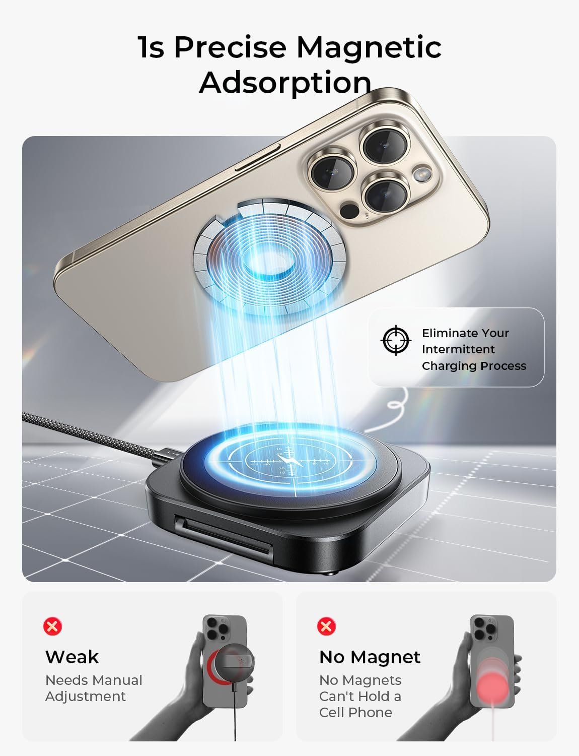 LISEN Magsafe Charger Apple Watch 2 in 1 Wireless Charging Station Magnetic Charging Pad Magsafe Charger Stand Travel Charger for Multiple Devices Fits iPhone 16 Apple Watch Airpods(Black)