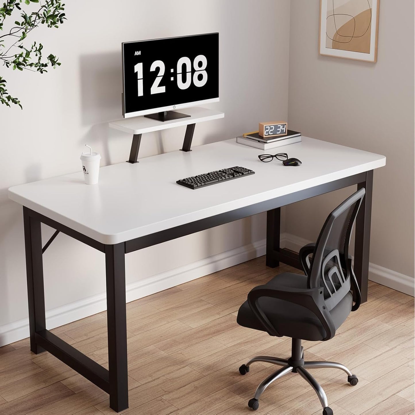 Mrsanmu Small Computer Desk for Bedroom,31.5 Inch Study Table with Small Desk for Home Office.