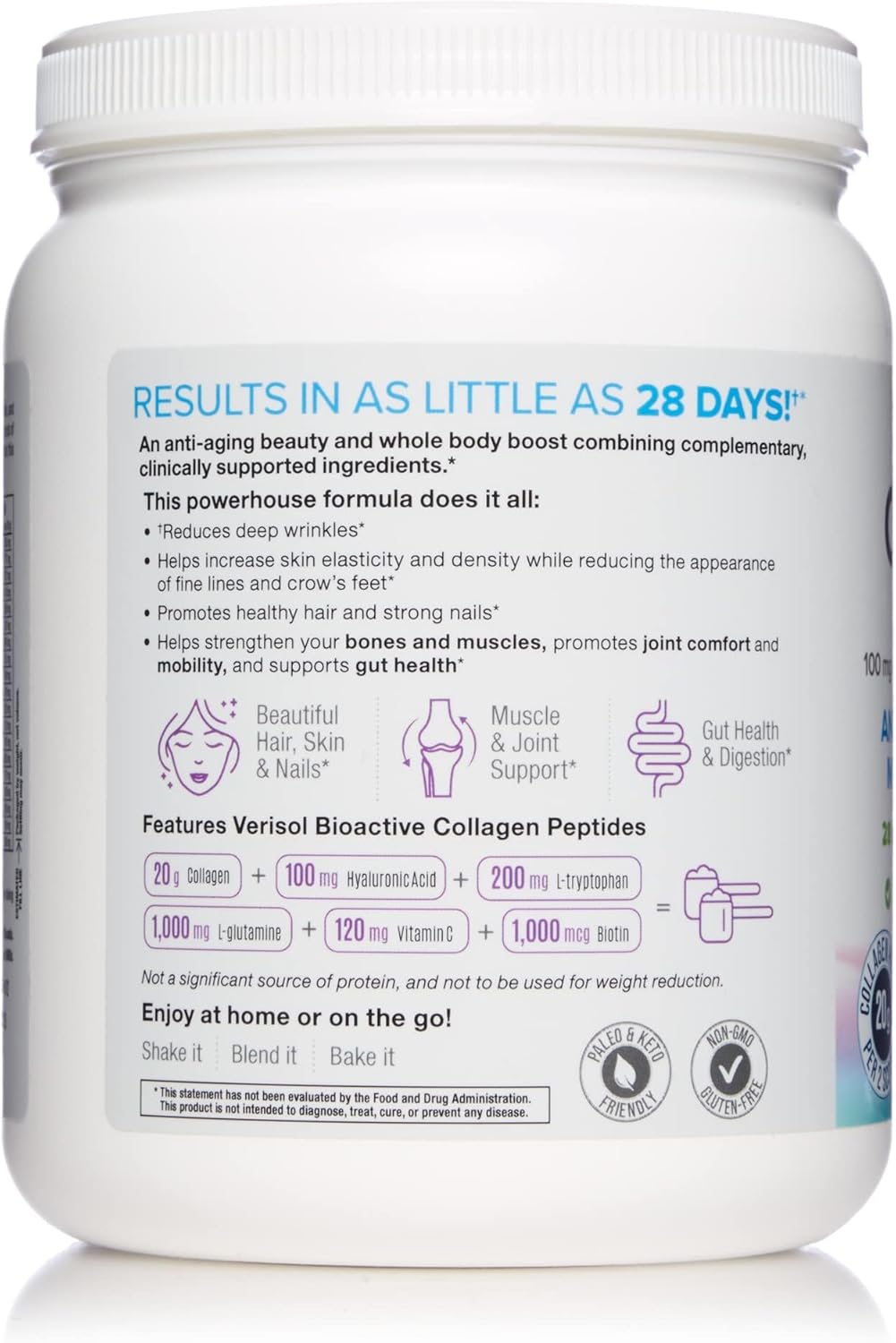 Natural Factors - Total Body Collagen Bioactive Peptides Unflavoured, 500g Powder - Complete Amino Acid Supplement with Hyaluronic Acid, Glutamine and Biotin - Hydrated Skin, Muscle & Joint Recovery