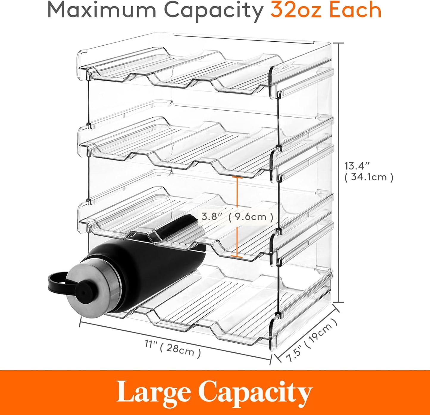 Lifewit Water Bottle Organizer, Stackable Kitchen Pantry Organization and Storage, 12-Bottle Plastic Holder, Countertop 4Pack, Modern Design