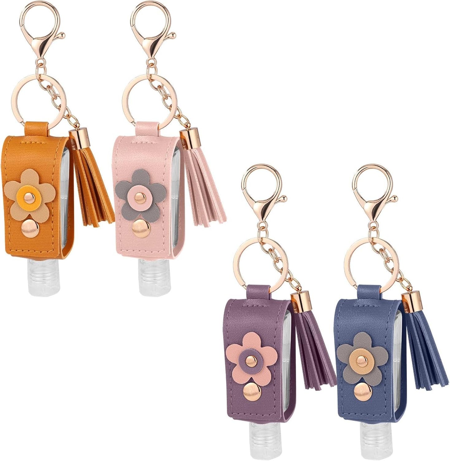 4pcs Hand Sanitizer Keychain, 30ml Refillable Empty Hand Sanitizer Carrier Case with Lobster Clasp, Leak-Proof Travel Size Bottles Toiletries Containers for Lotion Liquid Soap Shampoo (4 Colors)
