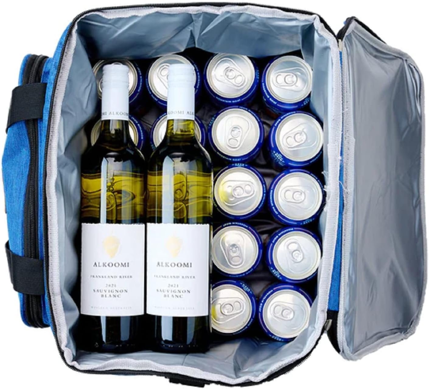 Purely Gourmet Large Cooler Bag - Premium Leakproof Insulated Bag for Wine, 27L Capacity Keeps Wine at Perfect Temperature - Durable Travel Bag with 4-Layer Insulation, Ideal for Outdoor Events - Blue