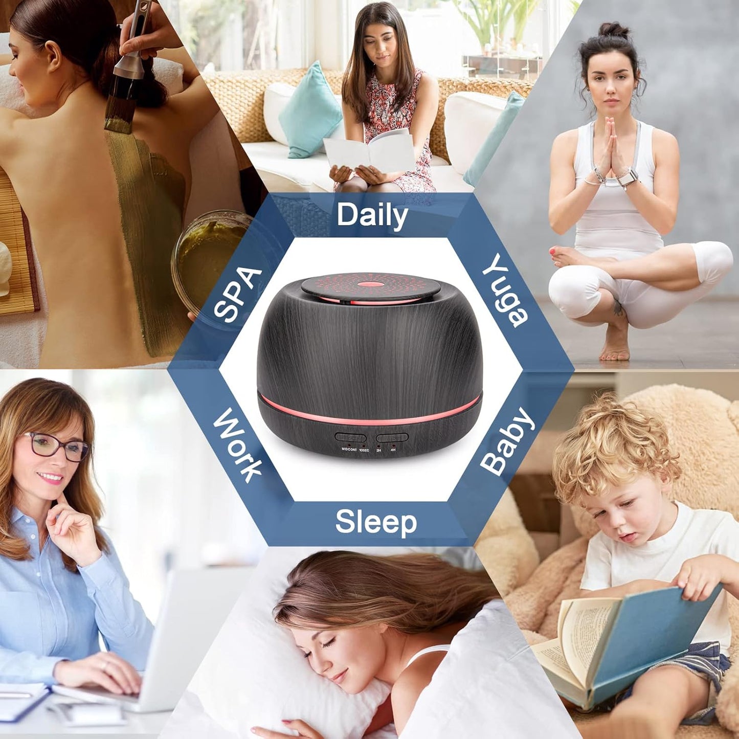300ML Aroma Essential Oil Diffuser,8 Hours Wood Grain Cool Mist Aromatherapy Diffuser with Remote Control,USB-C Power Cable,Timer, 7 Color Light Changing Air Humidifier for Home,Bedroom