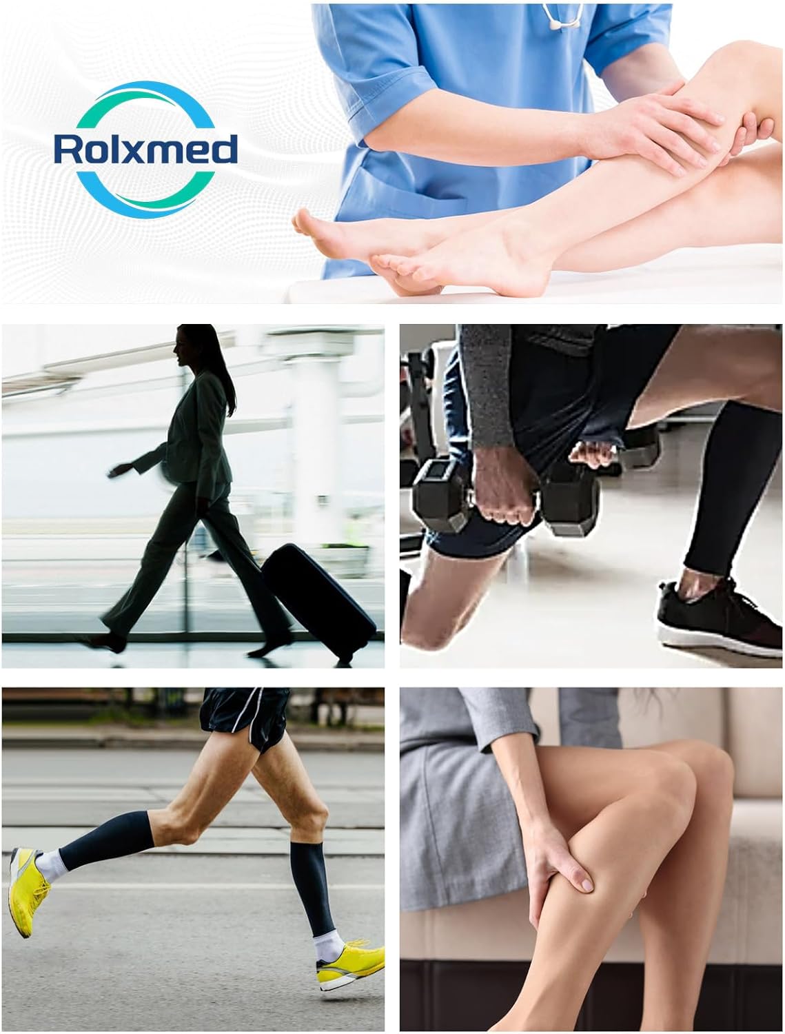 Rolxmed Medical Compression Calf Sleeves 20-30 mmHg German Tech Support Hose for Women Men Sports