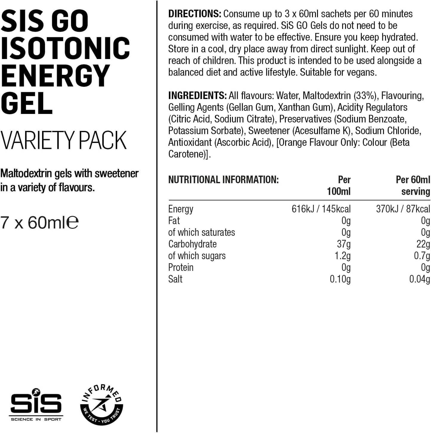 Science In Sport GO Isotonic Energy Gels, Variety Pack of Assorted Flavours, 60ml Per Serving (7 Pack)