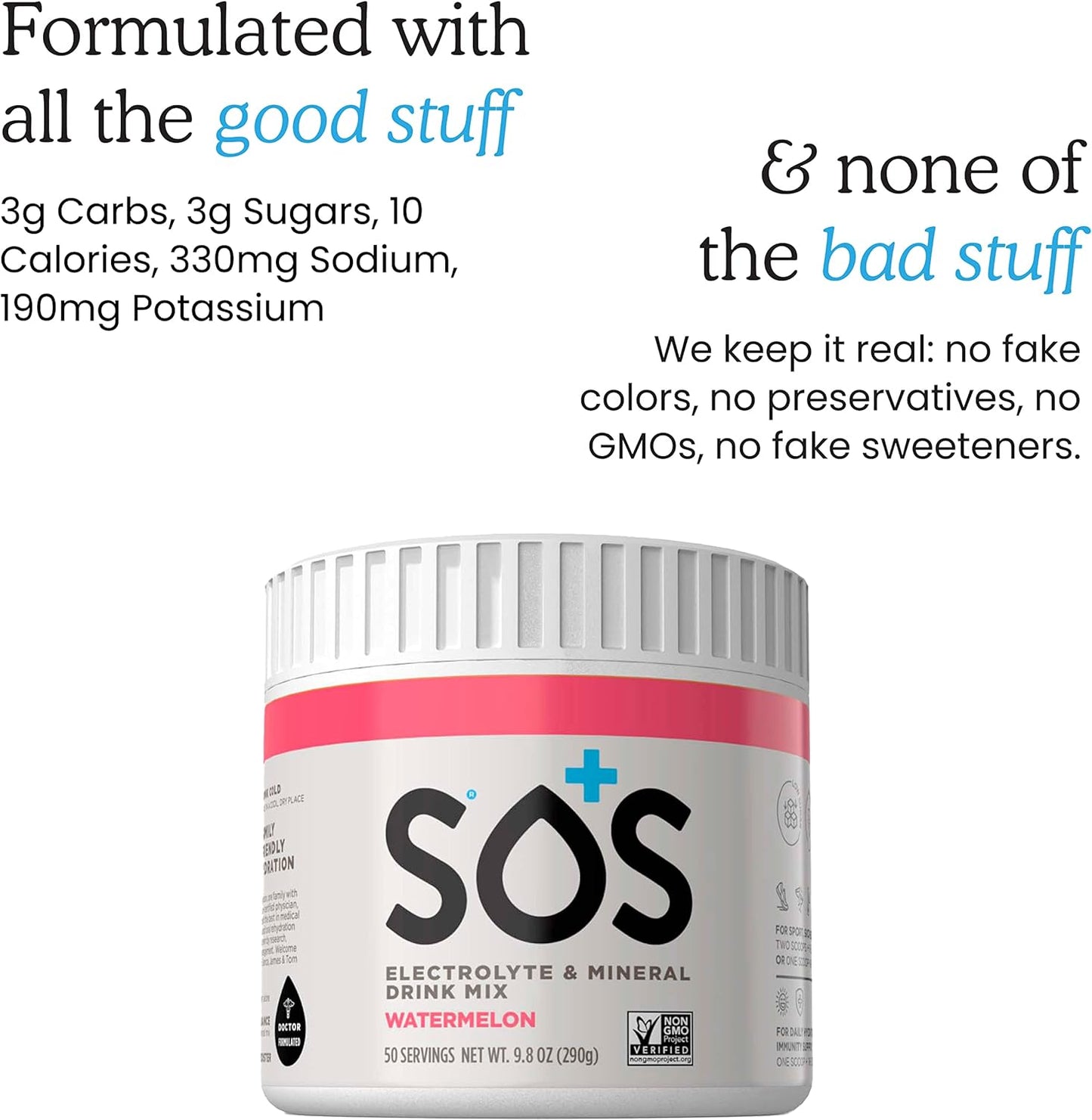 SOS Hydration Electrolyte Hydration Powder Mix, Watermelon - 250 grams