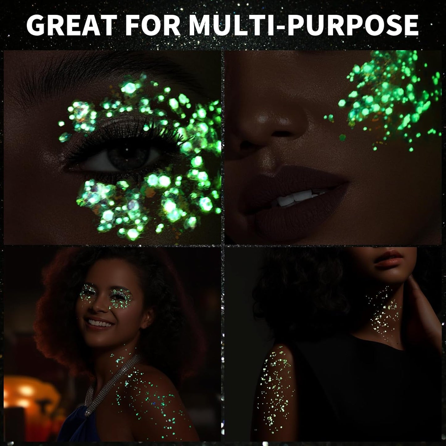 Teenitor 12 Colors Glow in The Dark Glitter Gel, Face Glitter Body Glitter Gel Hair Glitter for UV Black Light Makeup Raves Festivals