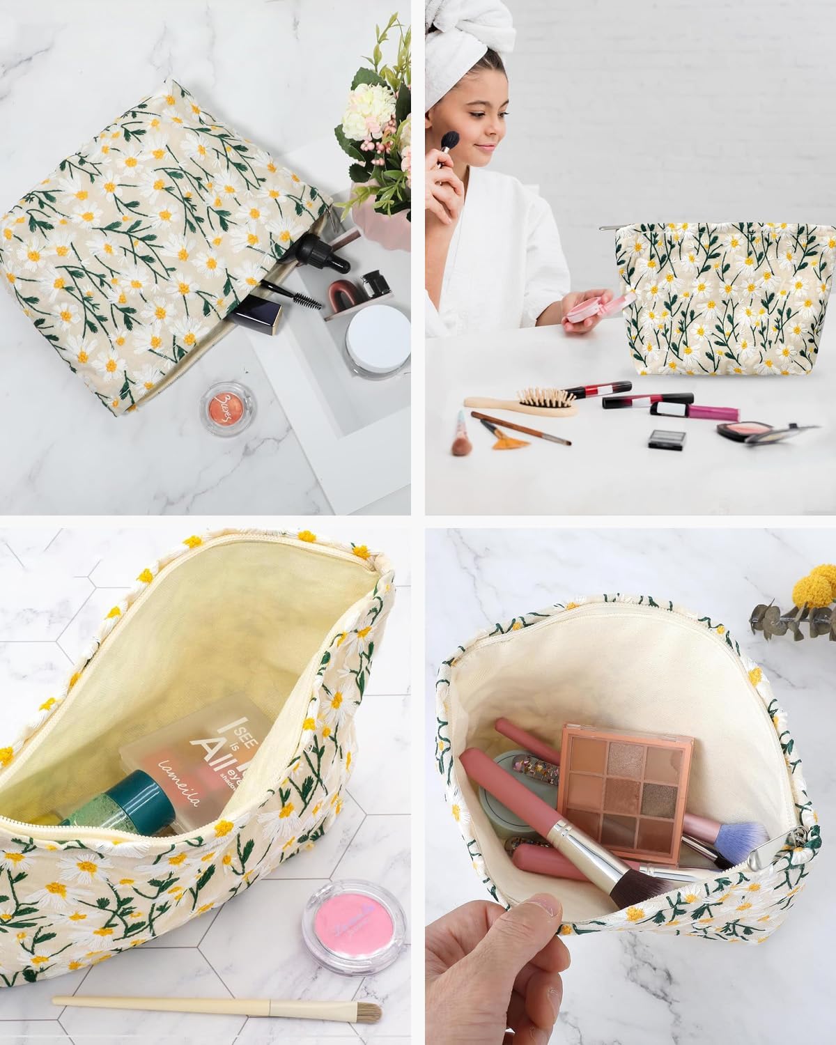 TPZORJX Toiletry Bag for Women Clutch Makeup Bag with Zipper Toiletry Bag Travel Makeup Bag Cosmetic Organizer Beauty Case Travel Makeup Bag Daisy Pattern