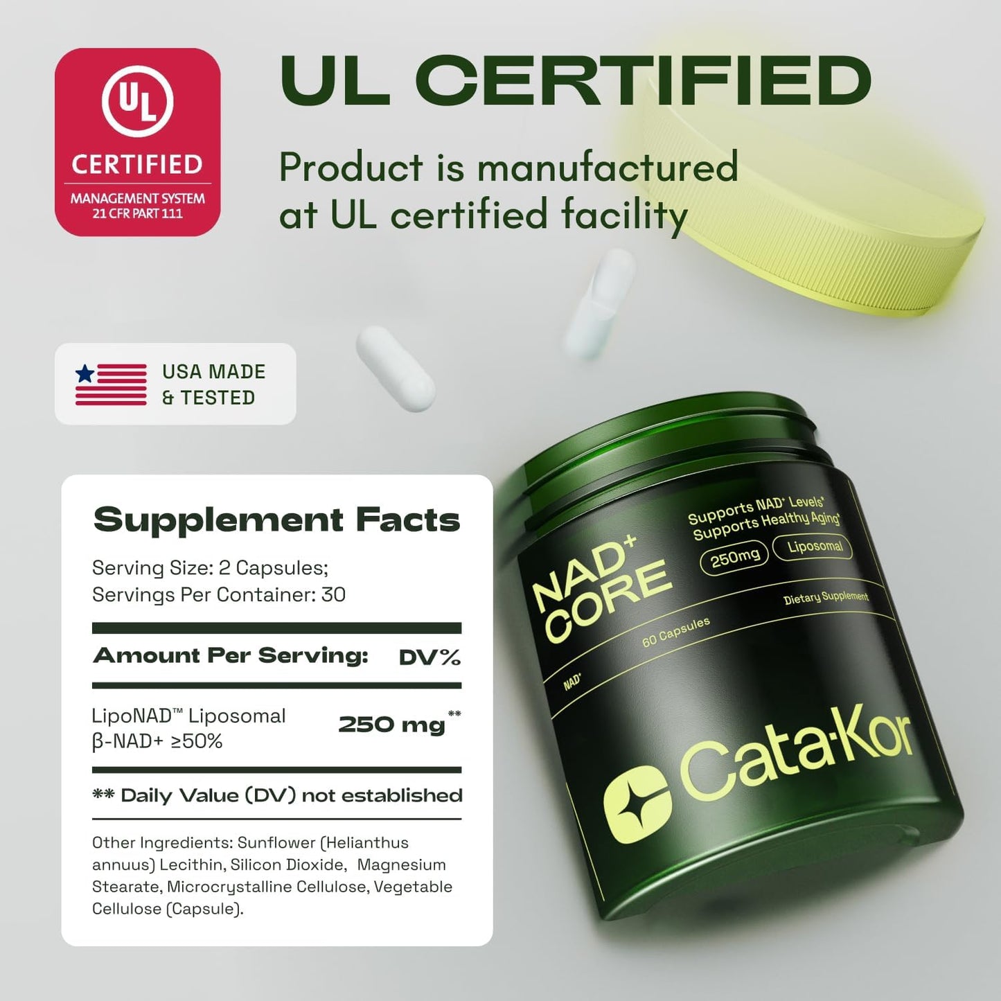 NMNH Supplement Alternative - Liposomal NAD CORE LipoNAD 250mg - 30-Day Supply - High Purity NAD Supplement for Anti-Aging, Energy, Focus - 60 Capsules