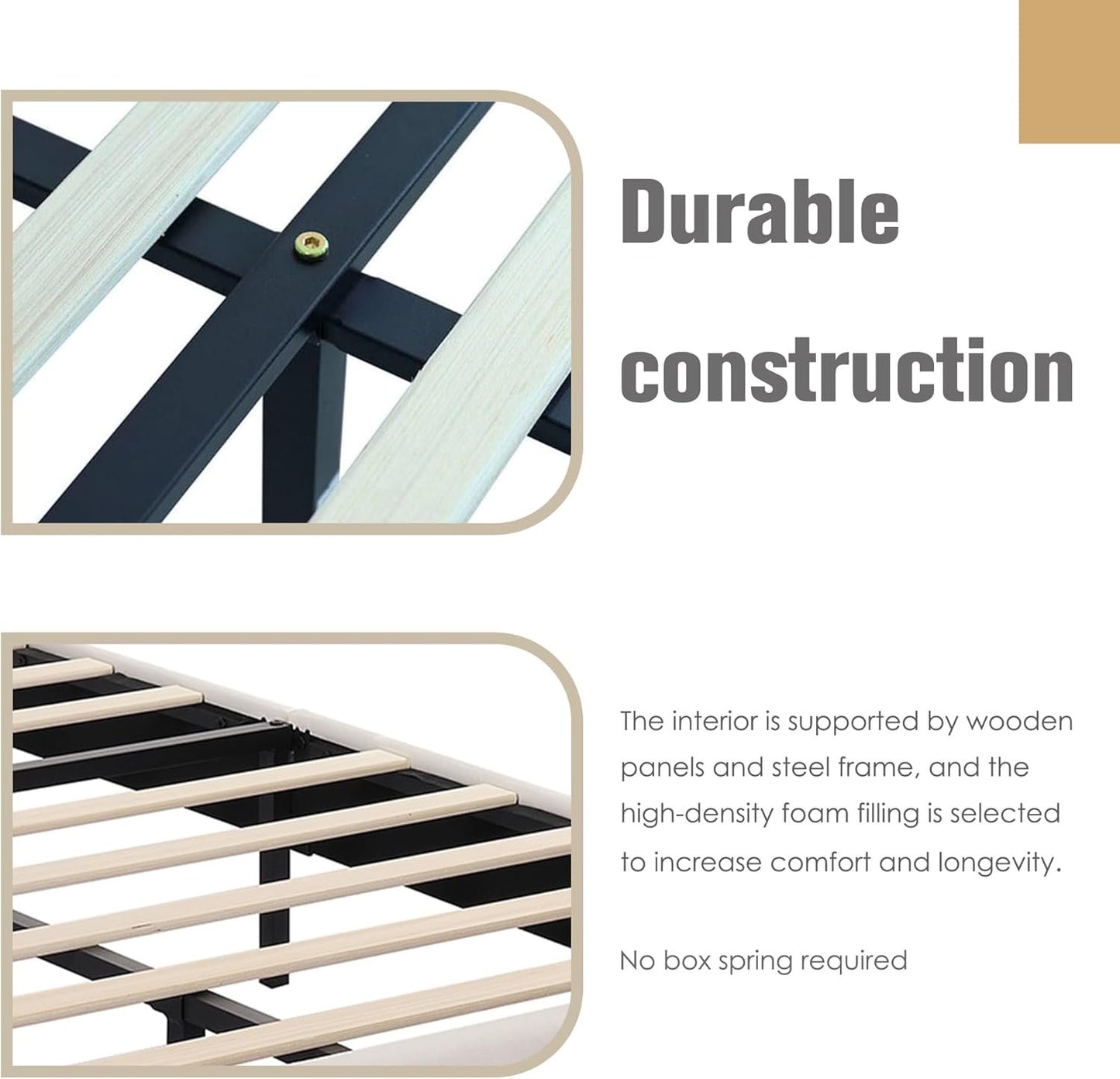 AGARTT Upholstered Platform Bed Frame King Size with Headboard and Footboard/Wooden Slats Support/No Box Spring Needed/Easy Assembly, Beige Velvet