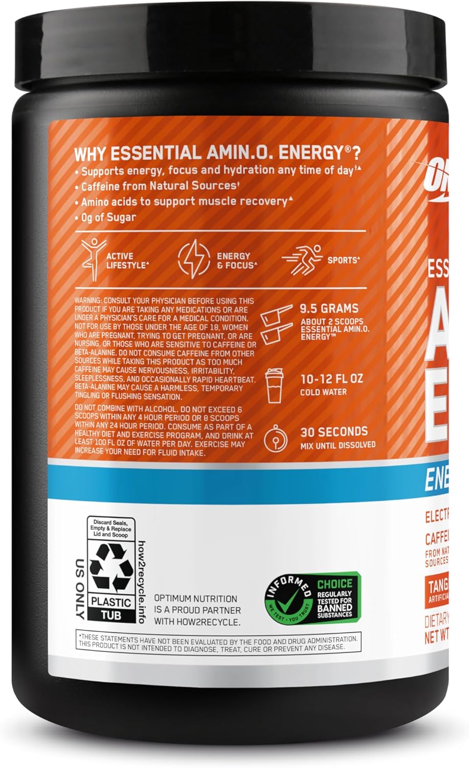 OPTIMUM NUTRITION Amino Energy + Electrolytes Powder, Tangerine Wave, 285g, 30 Servings