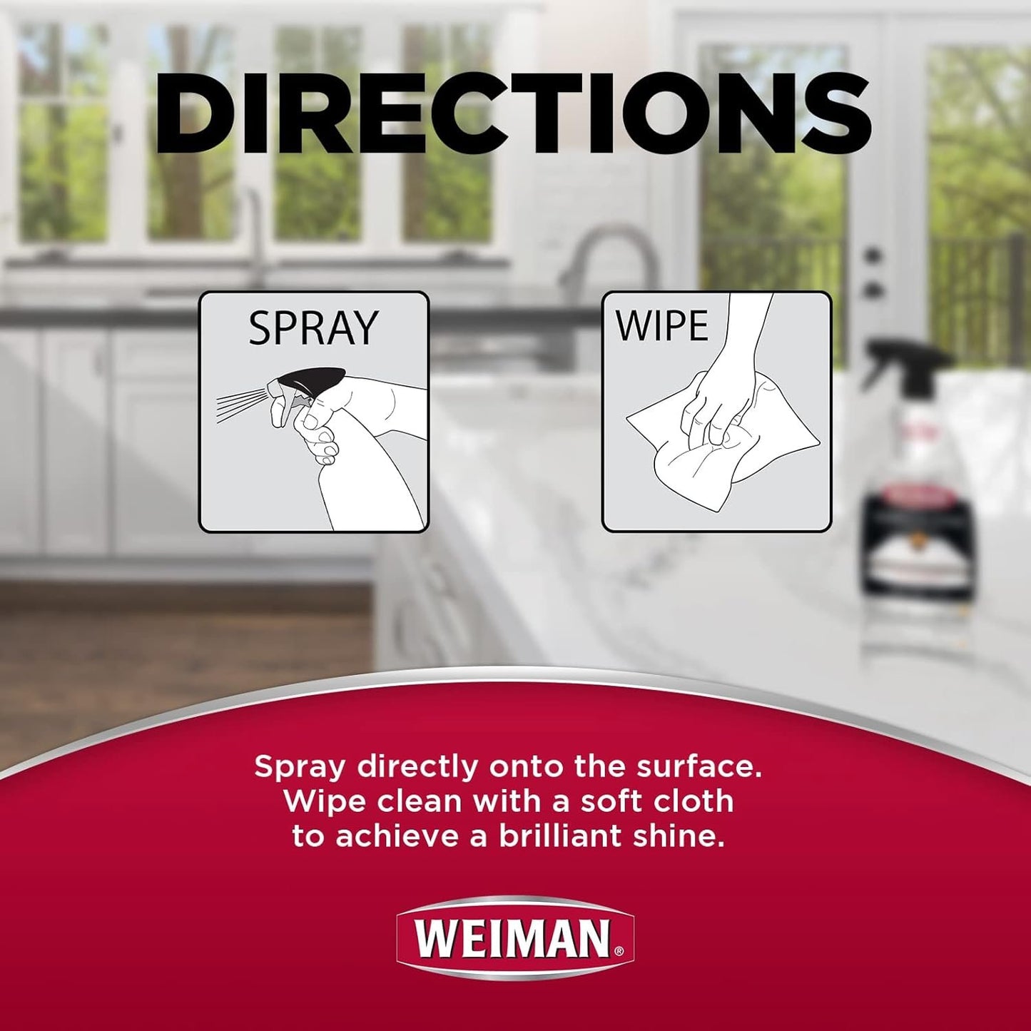 Weiman Quartz Countertop Cleaner and Polish - 24 Ounce (2 Pack) with Microfiber Towel Included - Clean and Shine Quartz Countertops Islands and Stone Surfaces, UV Protection, Orange Citrus Scent
