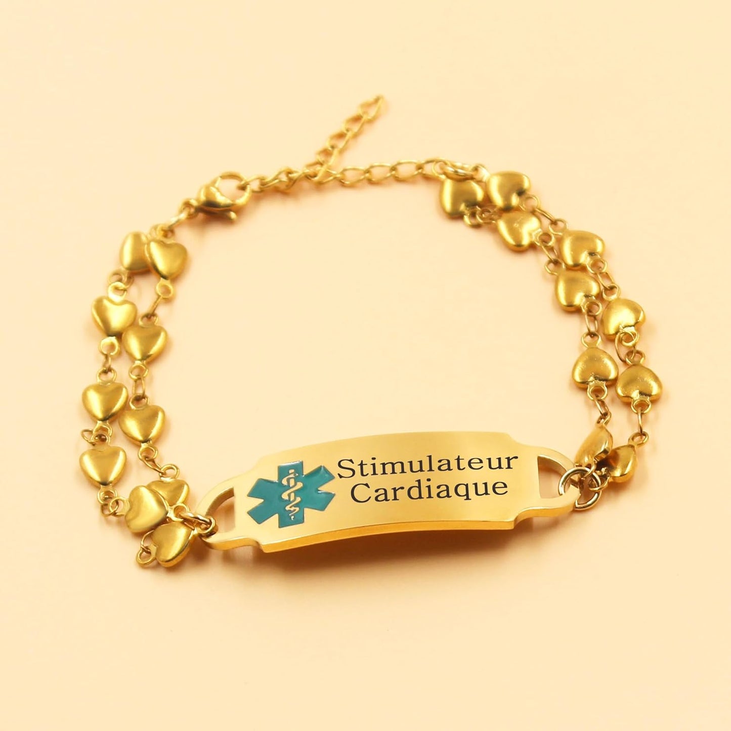 JunyiDIY Women’s Medical Alert Bracelet, Double Layer Adjustable Health Safety ID Gold Plated Stainless Steel Medical Emergency Bracelets Waterproof for Women YA5200