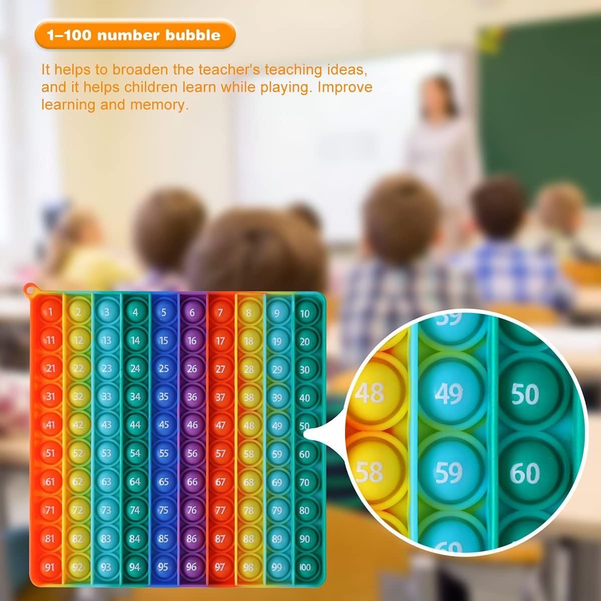 Kingmall Numbers P0p with Numbers, Big Size P0pp with Numbers Rainbow Square Fidgett Ttoy 100bubbles Learning Tool for Teachers to Create Kinds of Math Manipulativesã€with 1-100 Numbers】