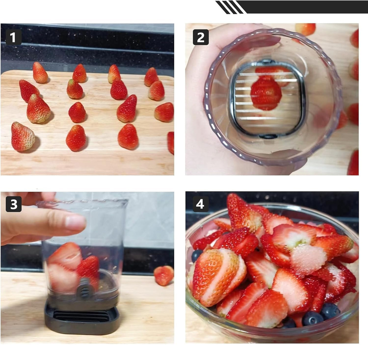 Fruit Slicer Cup | Strawberry Slicer | Banana Slicer | Grape Cutter | Egg Slicers | Detachable Fruit Cutter Slicer with Push Plate | Creative Strawberry Slicer Kitchen Gadget (Black, One Size)