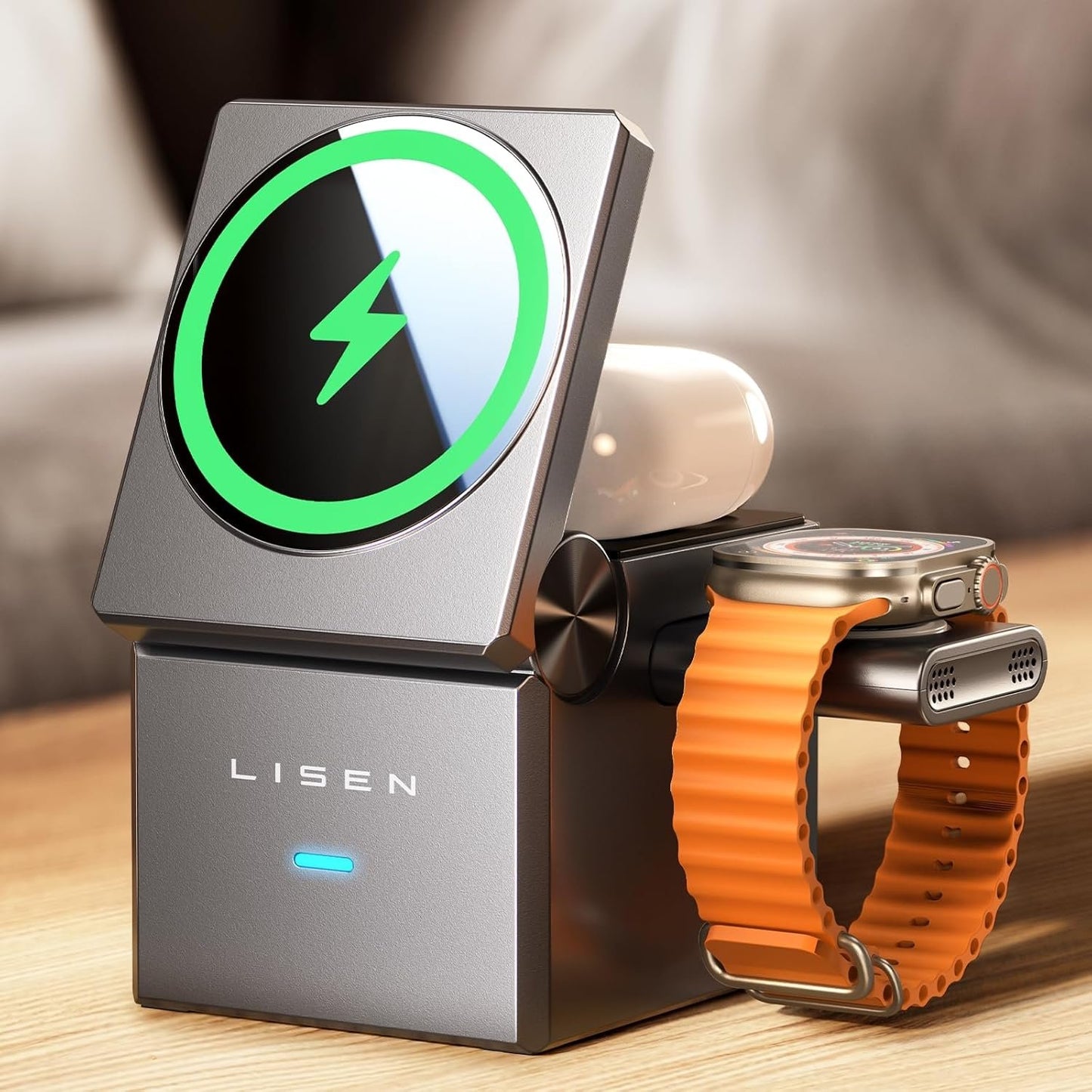 LISEN Magsafe Wireless Charger 3 in 1 Wireless Protable Charger Foldable Travel iPhone Charging Station Apple Watch Charger Stand Wireless Phone Charger for iPhone 16 Airpods iWatch (with 20W Adapter)