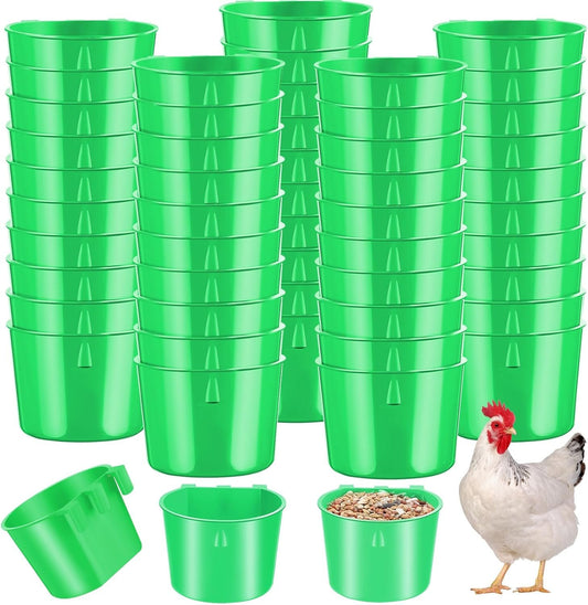 Sumind 60 Pieces Cage Cups Birds Hanging Feeders Seed Bowl 8 oz Plastic Chicken Feeder Water Bowl Hanging Chicken Waterer Feeding Watering Dish Coop Cups for Gamefowl Parrot Parakeet Poultry(Green)