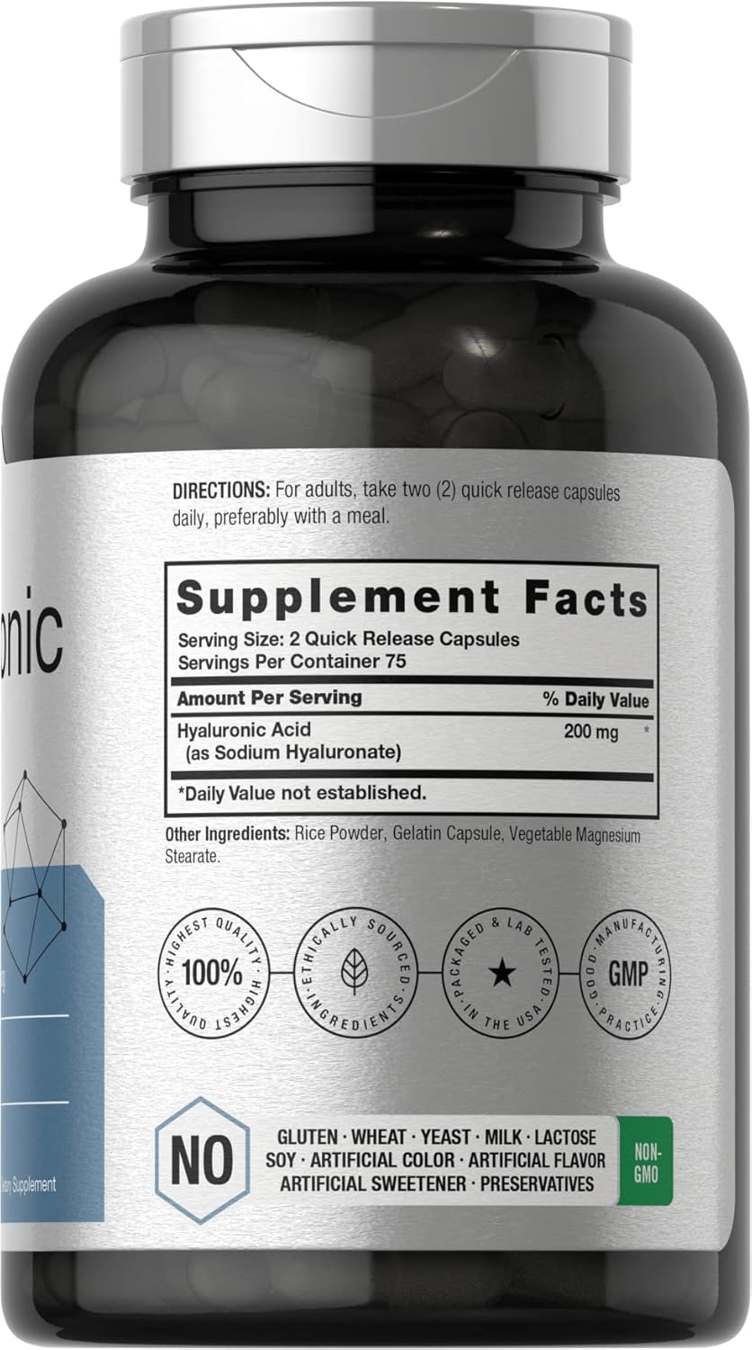 Horbaach Hyaluronic Acid 200 mg 150 Capsules | Supports Joint and Skin Hydration | Non-GMO & Gluten Free Supplement