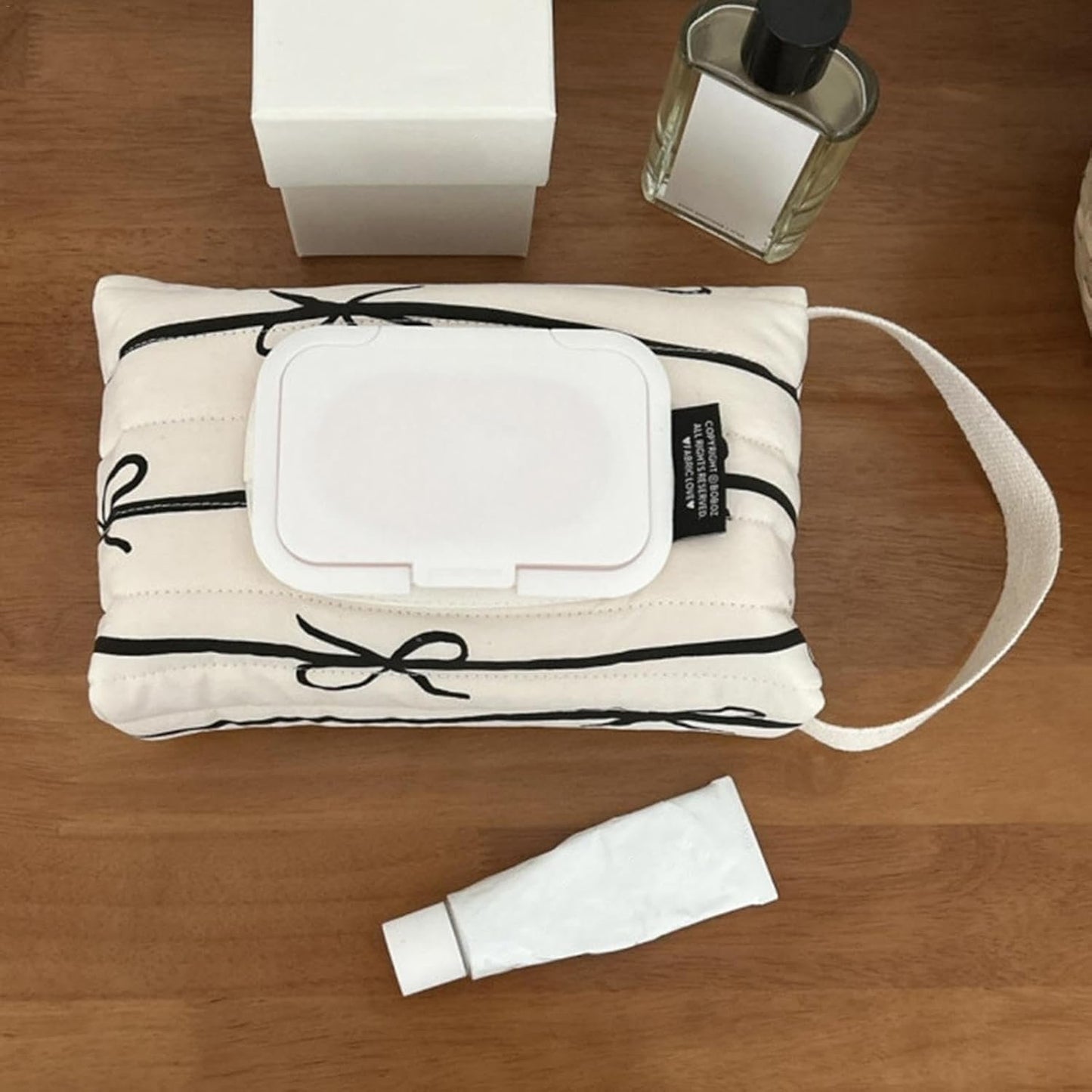 Wet Wipe Holder Bag | Wipe Container Dispenser Storage Bag | Travel Wet Wipe Pouch, Cotton Bag Baby Wipes Container, Bow Stripes Storage Organizer, Baby Wipe Case