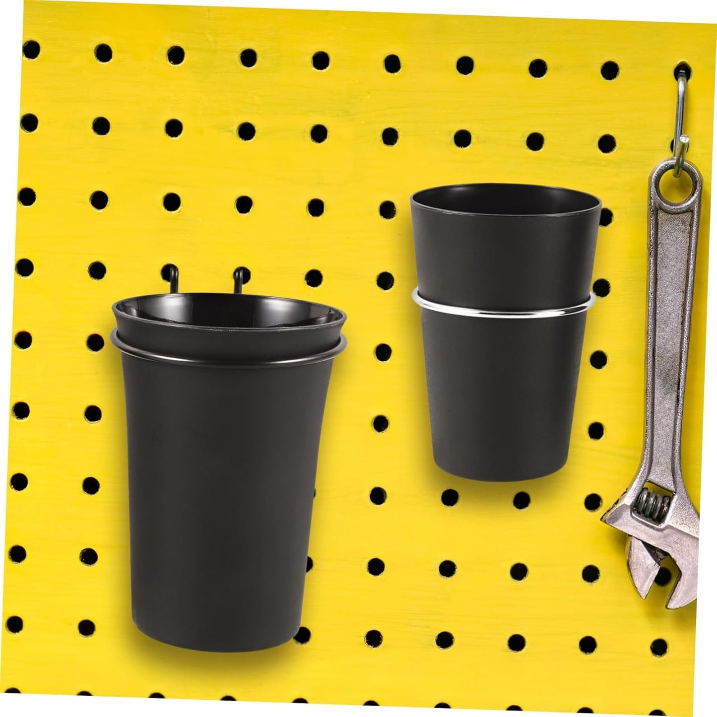DOITOOL 2pcs Pegboard Organizer Cups with Hooks Storage for Screws Nuts Hardware Wall Mount Tool Organization with Holder for Efficient Workspace