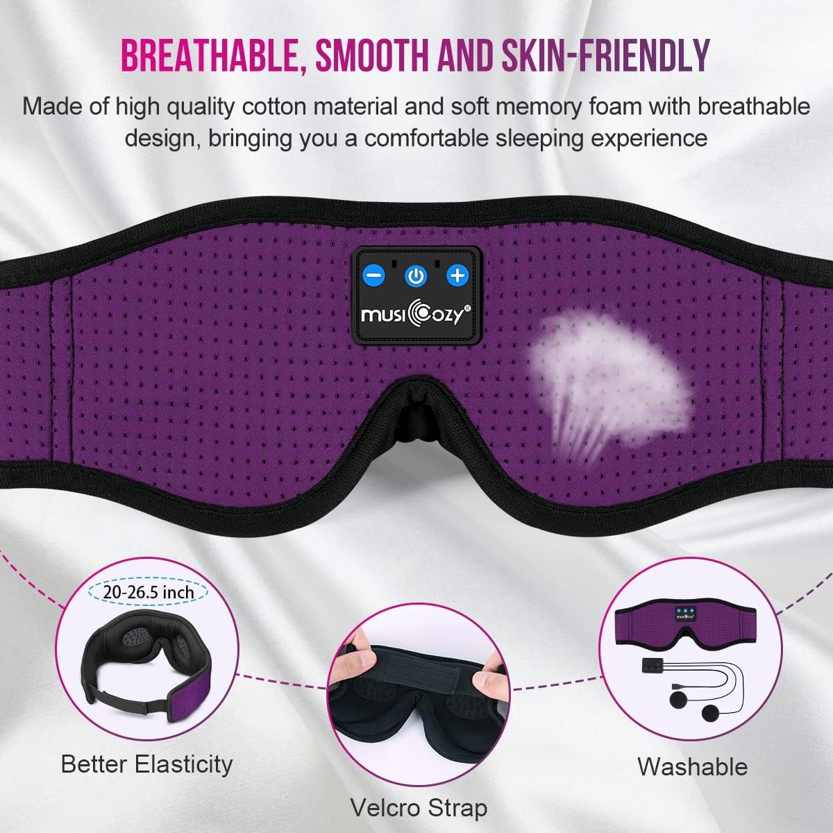 MUSICOZY Sleep Headphones Bluetooth Headband Breathable 3D Sleeping Headphones, Wireless Music Eye Mask Sleep Earbuds for Side Sleepers Women Office Air Travel Cool Tech Gadgets Unique Gifts