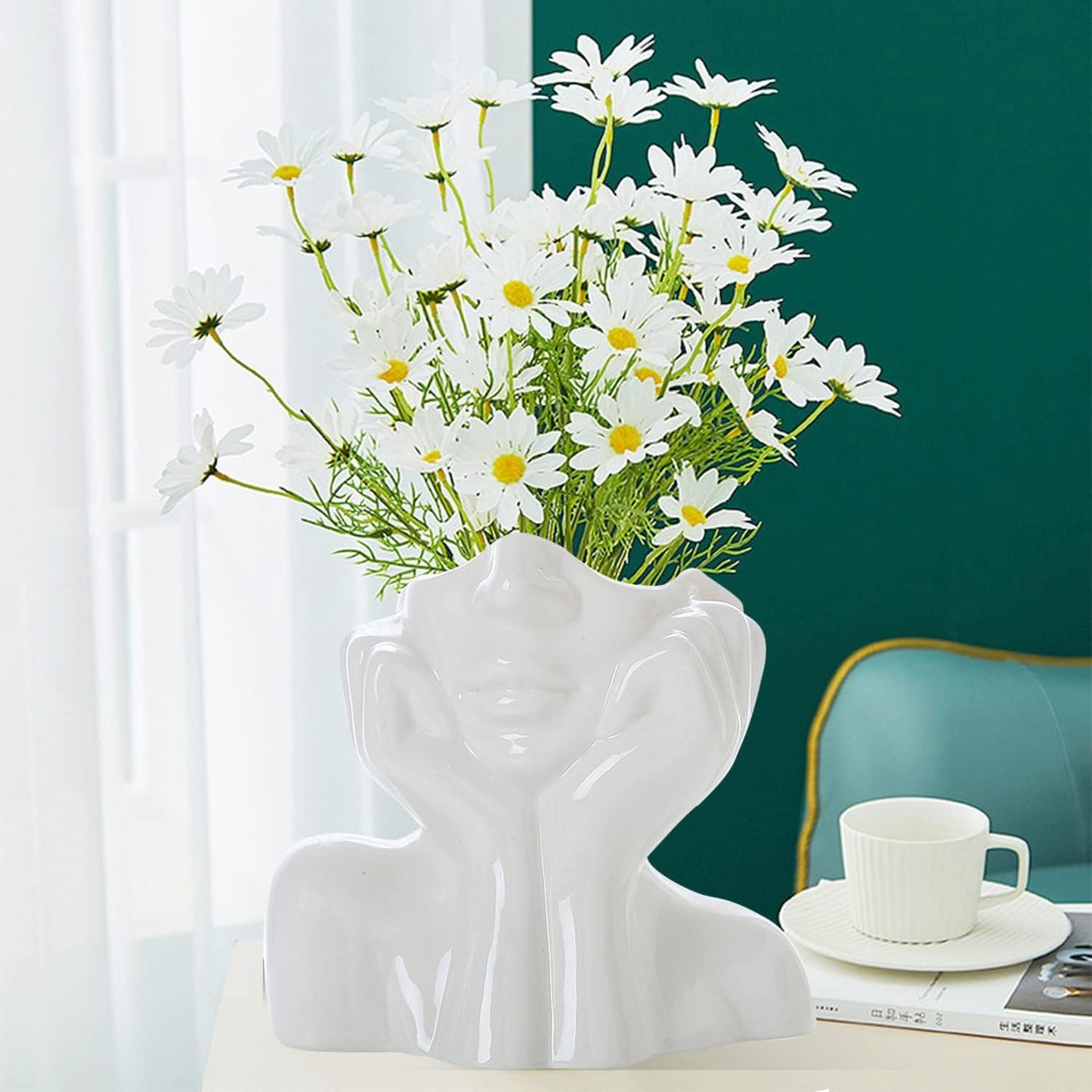 CEMABT Ceramic Woman Body Face Vase, Small Decorative Unique Modern Minimalism Nordic Flower Vase for Living Room Table Decoration, Small White Head Vase and Body Vase Female Form.(Style-C)