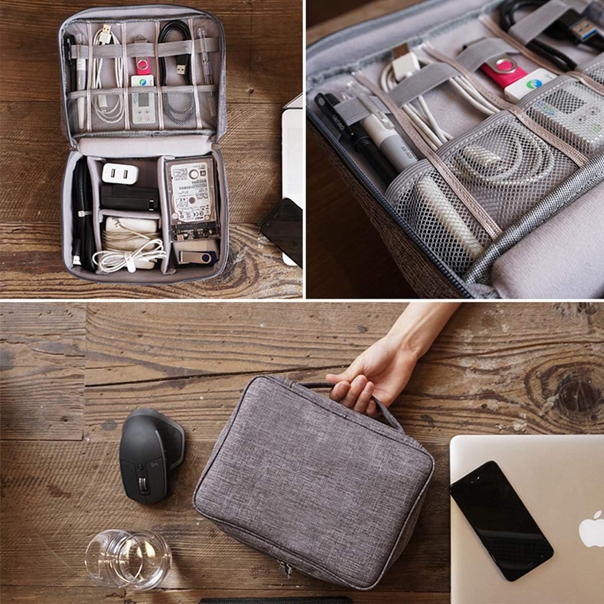 OrgaWise Electronic Accessories Bag Travel Cable Organizer Three-Layer for iPad Mini, Kindle, Hard Drives, Cables, Chargers (Two-Layer-Black)